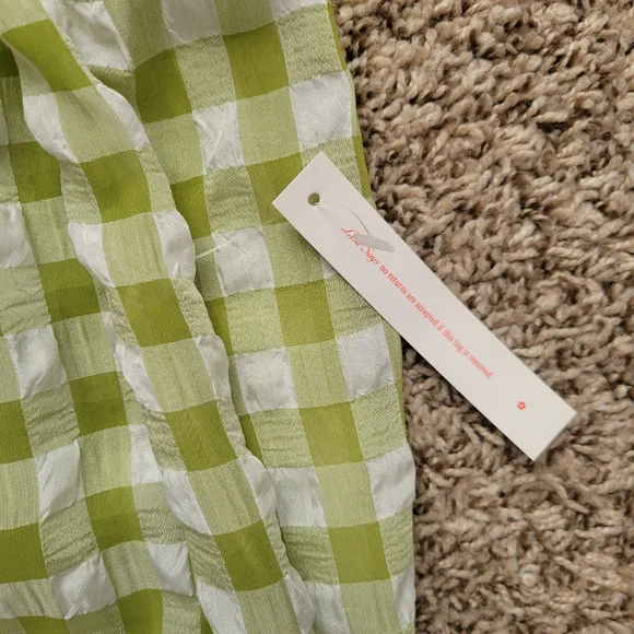 Lisa Says Gah Olive Gingham Dahlia Dress Green White Plaid Size Small NWT - Picture 3 of 6
